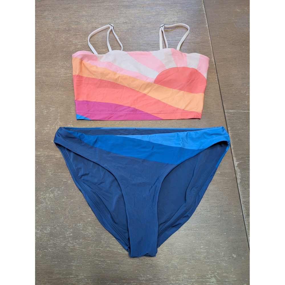 Faherty Women Sunset Bikini Set XS Top Small Bottom Colorblock Swim retro Beach